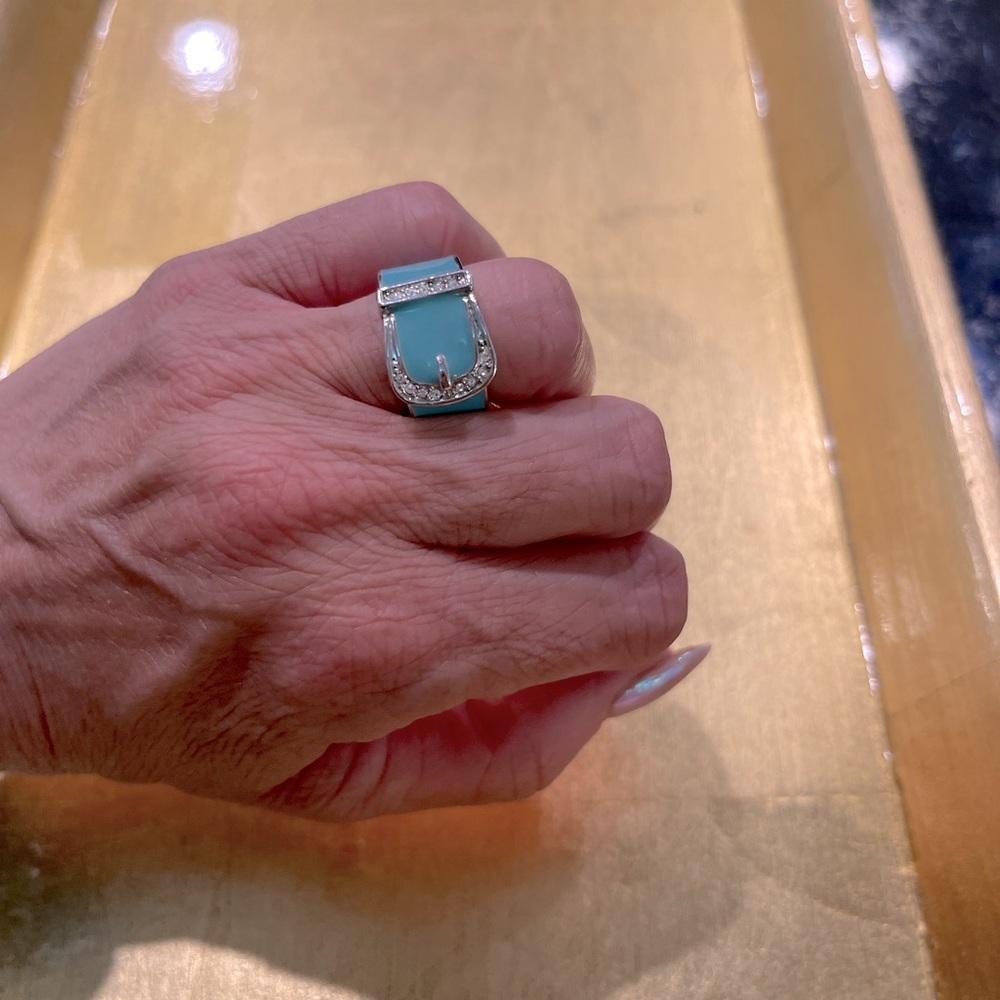 Belt Ring size 6 - teal w white stones - Picture 3 of 8